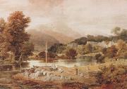 Ramsay Richard Reinagle A Slate Wharf,with the Village of Clappersgate and Coniston Fells,near the Head of Windermere-Forenoon (mk47) oil painting artist
